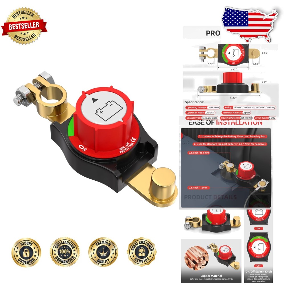 Heavy Duty 250A Battery Disconnect Switch, 12-48V On Off Kill Switch