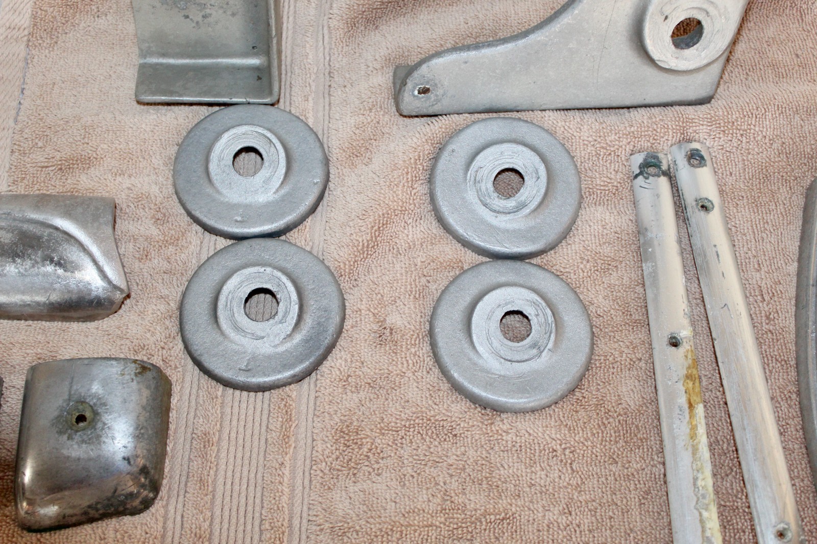 vintage aluminum boat parts cleats, trim, 20 piece lot