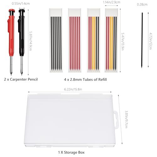 Mechanical Carpenter Pencils Set with Sharpener & 26 Refills for