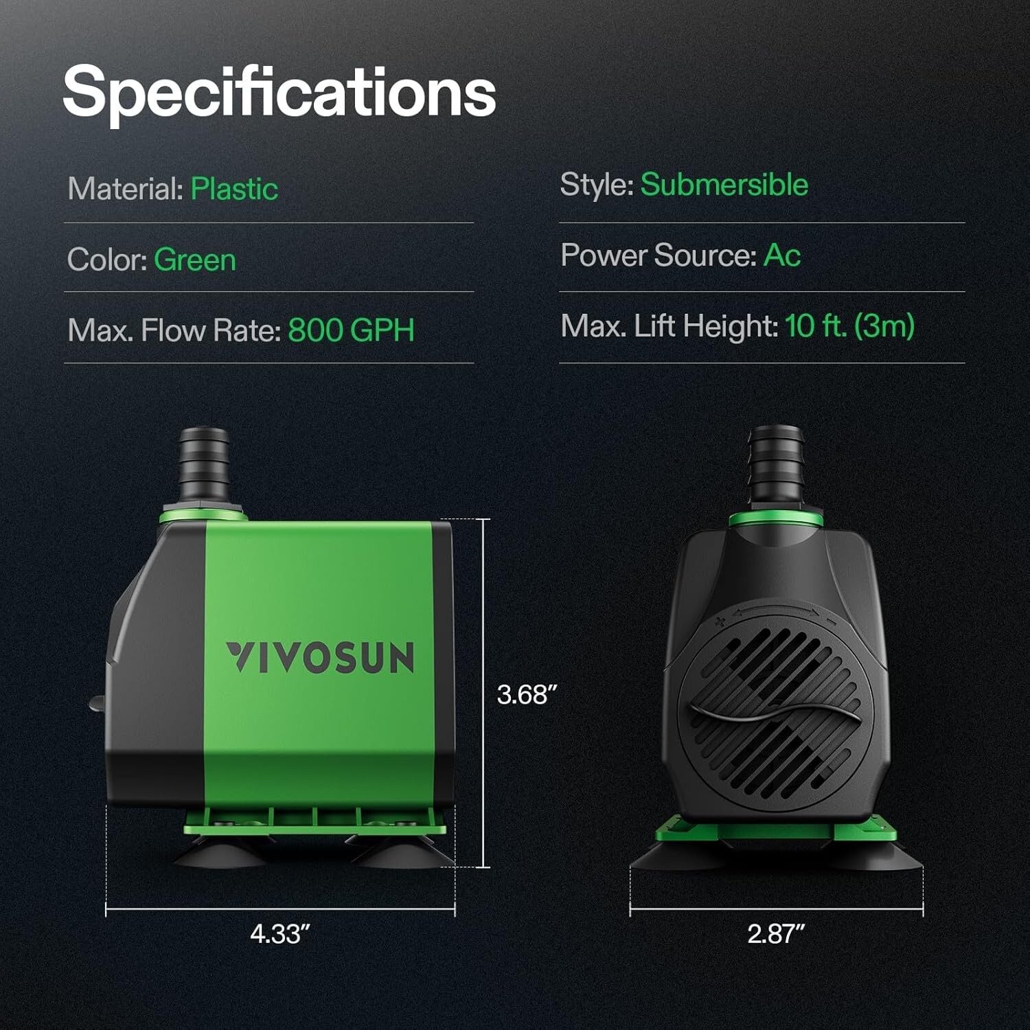 VIVOSUN Water Pump Hydroponics Pond Fountain Aquariums Submersible Fish Tank