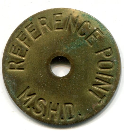 M State Highway Department Reference Point Brass Marker 32mm, See Scans
