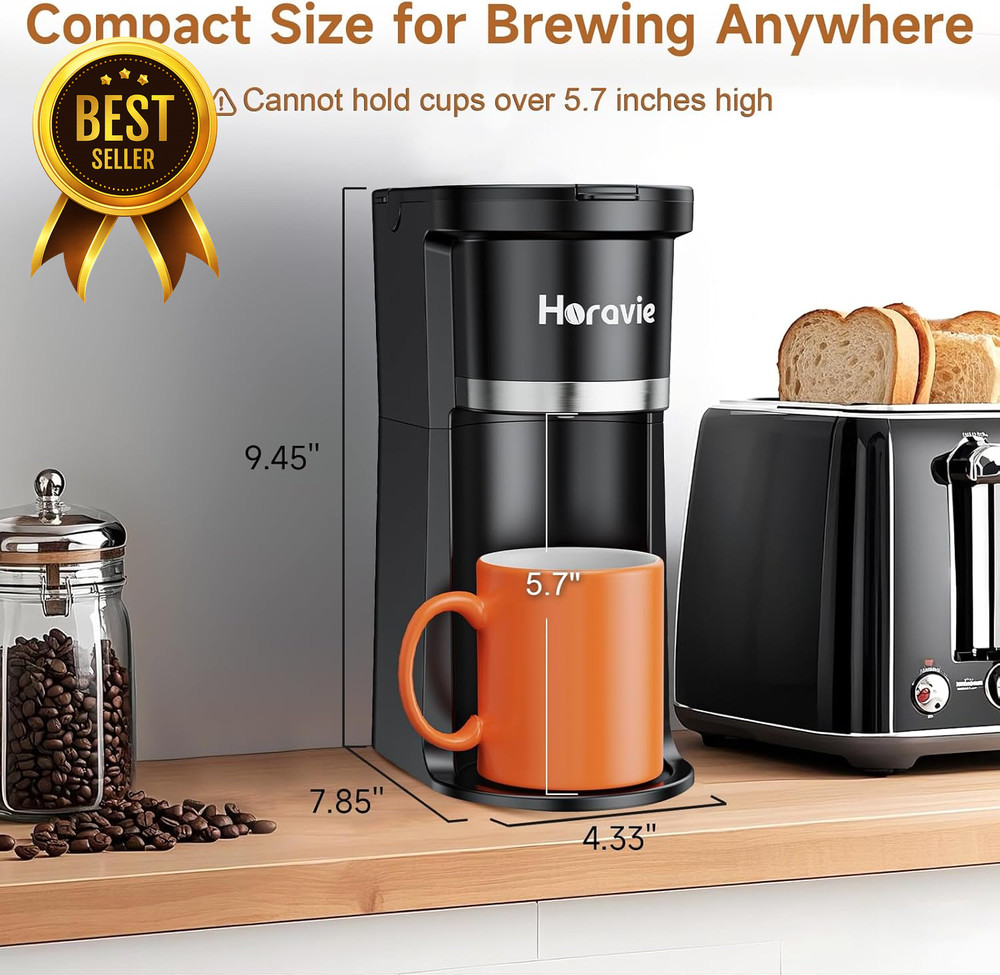 Single Serve Coffee Maker K Cup & Grounds Compatible 6-12oz Fast Brew Black