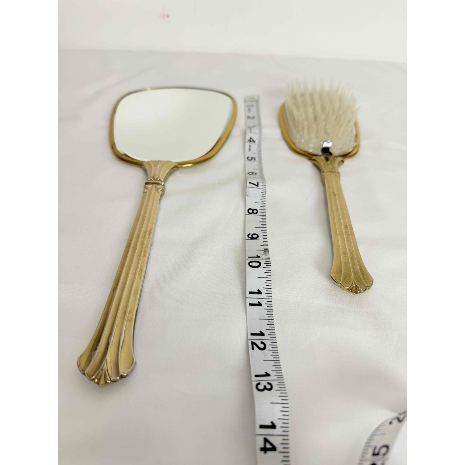 Vintage Gold Floral Pattern Vanity Set With Hand Mirror And Brush