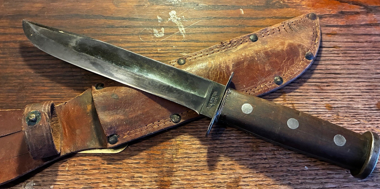 US Army USMC Marine WWII Theater Handle Western G46-8 Fighting Knife, Sheath Vtg