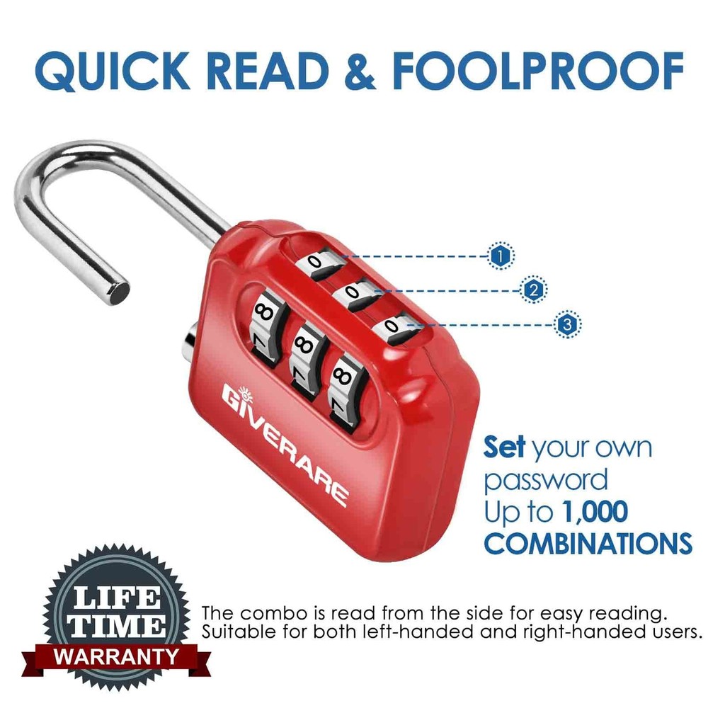 2 Pack Combination Lock, 3-Digit Padlock Keyless, Resettable Luggage Locks for B