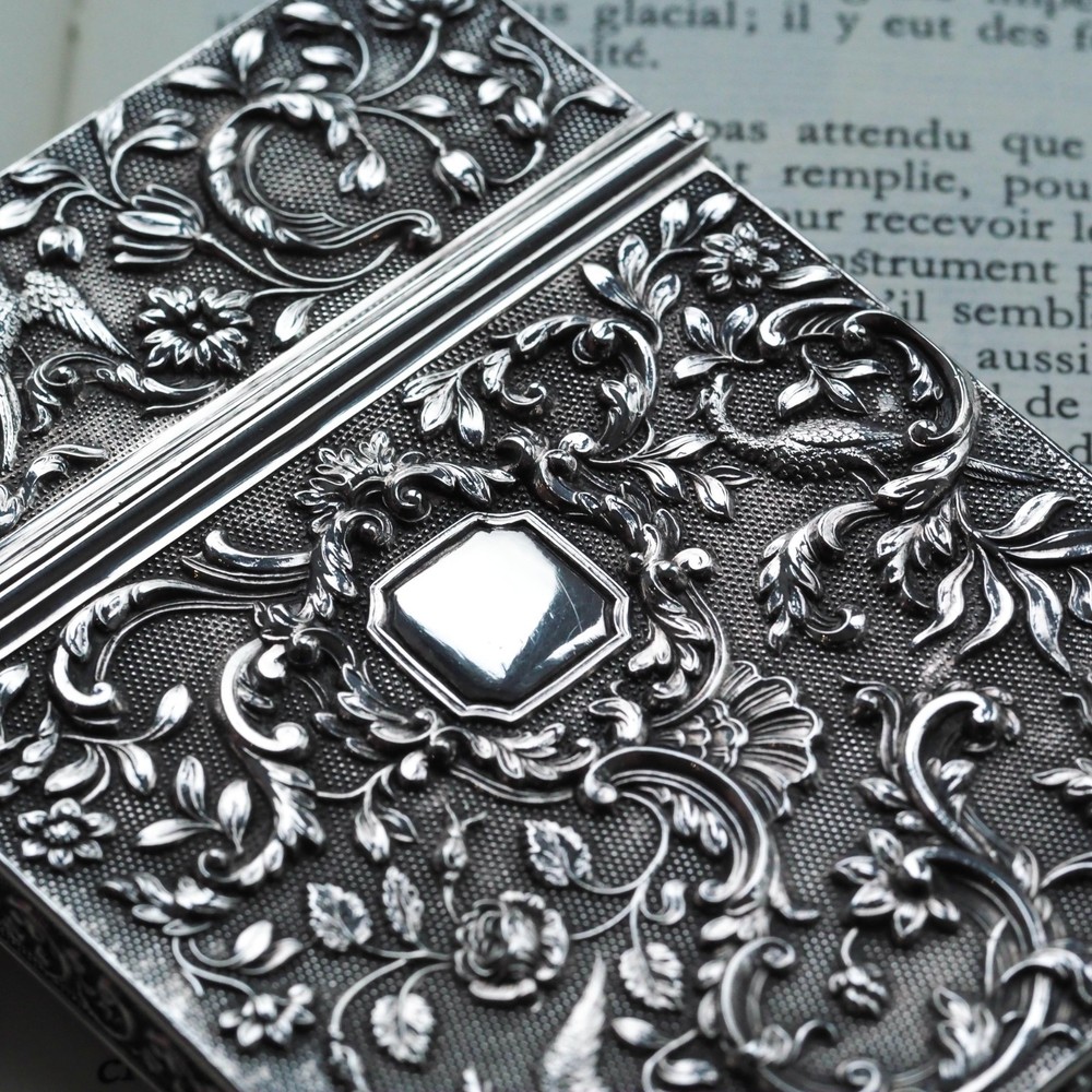 Antique Georgian Solid Silver Card Case with Gorgeous Decorations - Willmore 183