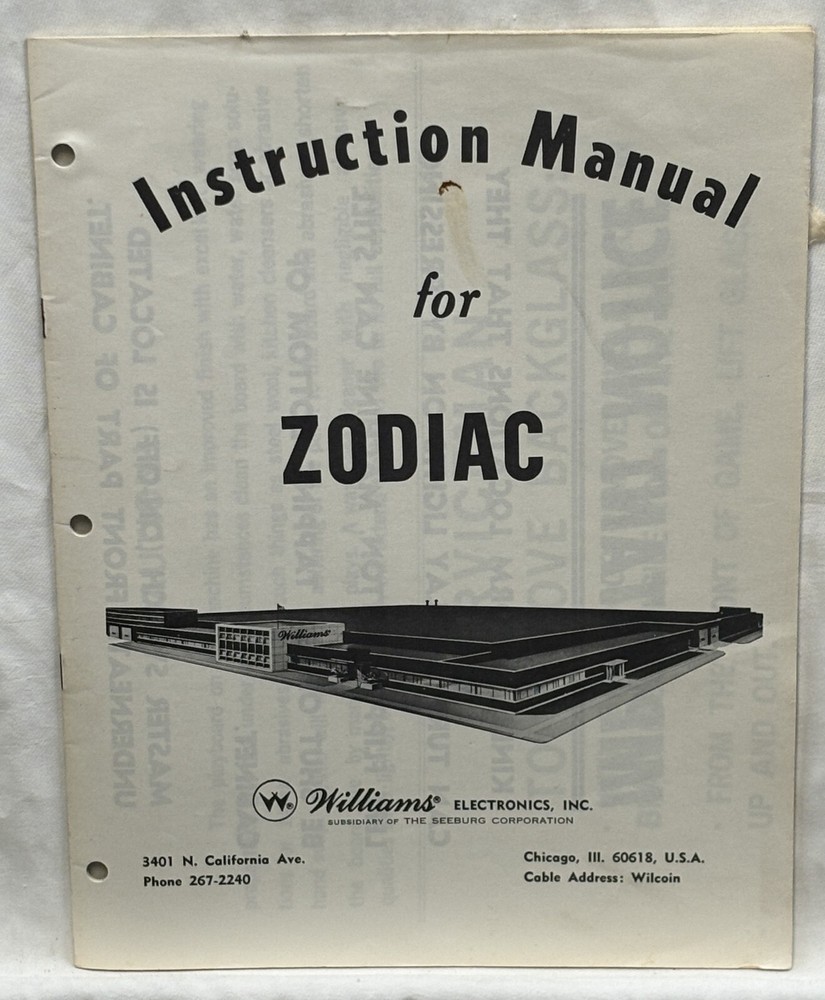 ORIGINAL-WILLIAMS-ZODIAC-INSTRUCTION MANUAL