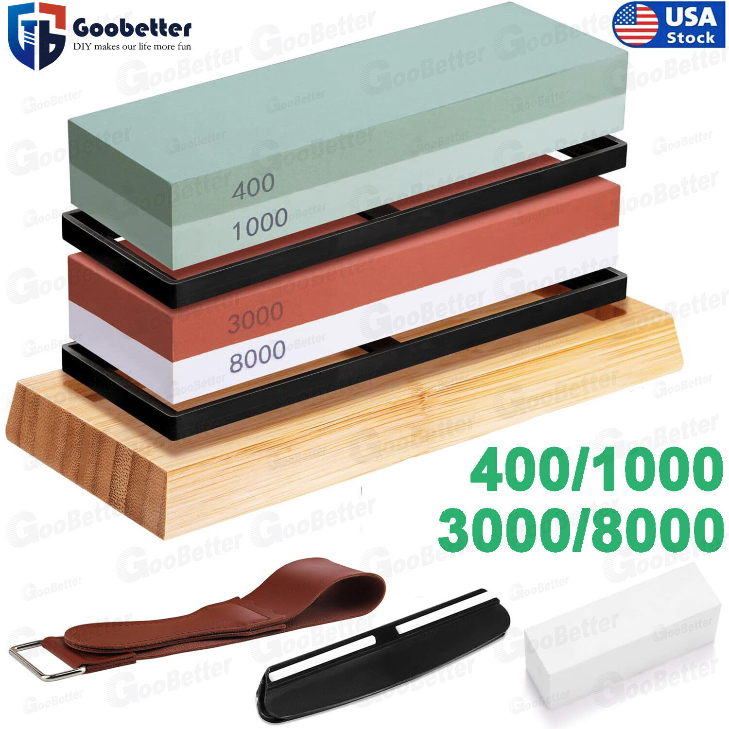 Knife Sharpening Stone Set Professional Whetstone 4 Side Grit 400/1000 3000/8000