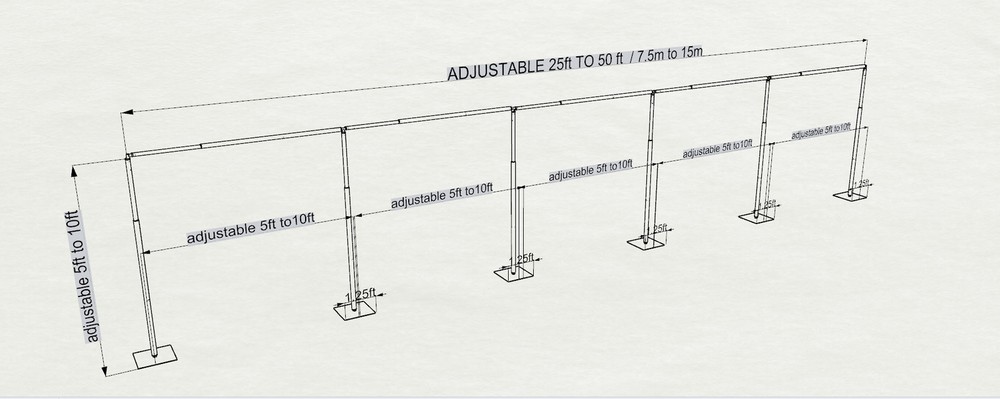 ADJUSTABLE QUICK BACKDROP KIT 10 FT TALL x 10FT-50FT WIDE PIPE WITHOUT DRAPE