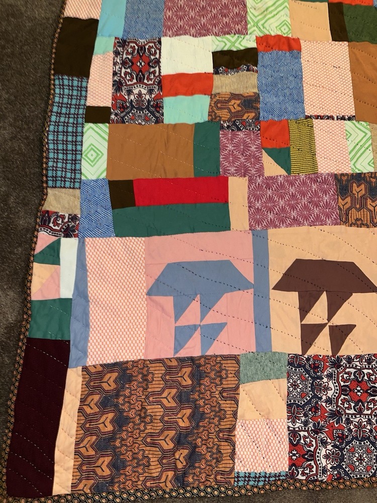 Vintage Handmade Quilt Small Blocks Patchwork Quilt 87”x63” Unique