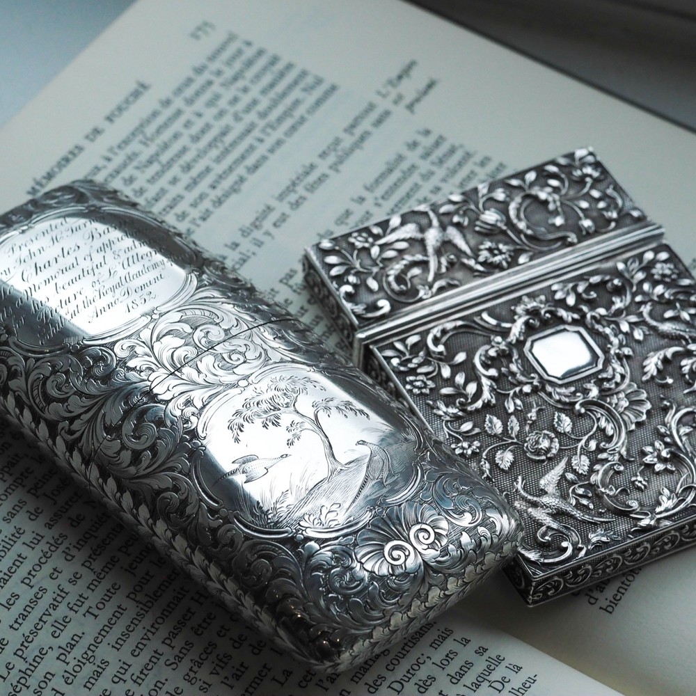 Antique Georgian Solid Silver Card Case with Gorgeous Decorations - Willmore 183