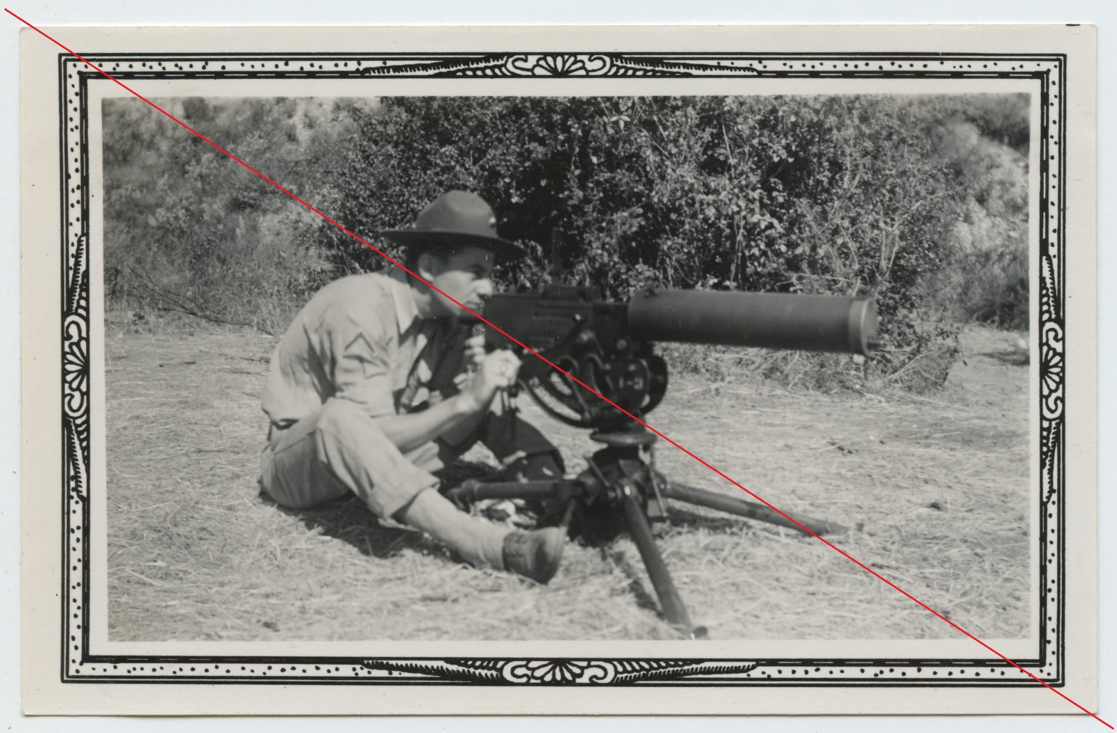 Vintage Pre WW2 1930's Photo USMC Marine w/ M1917 Browning Machine Gun