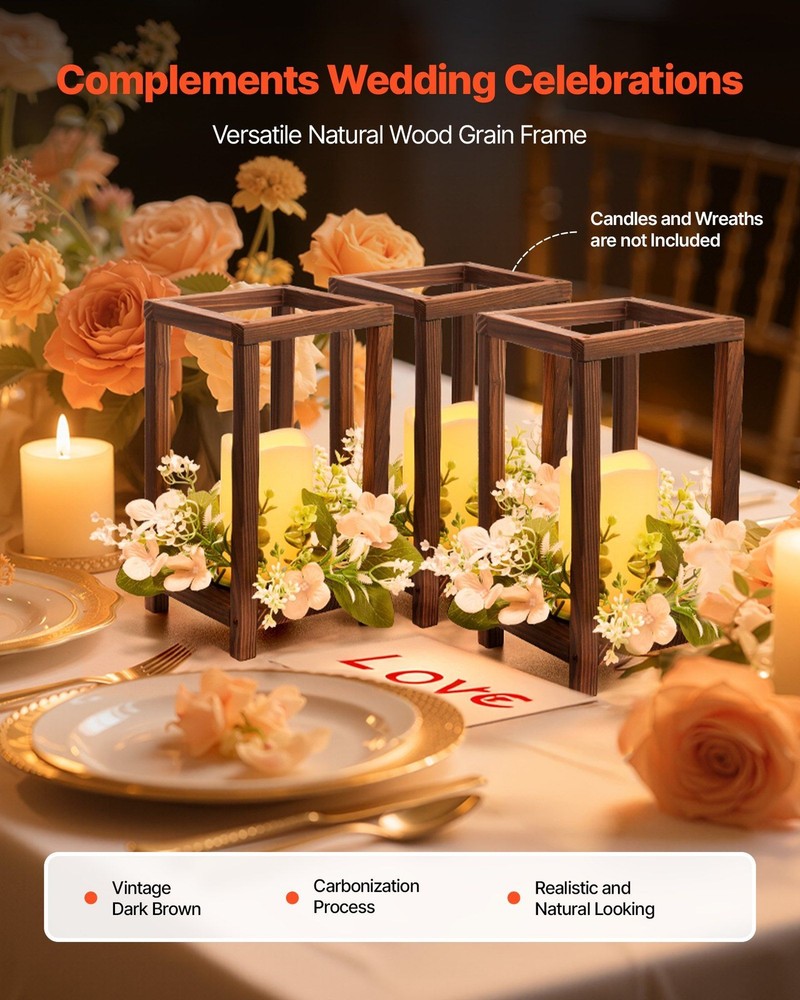 Rustic Cedar Lantern Set: 24pcs Carbonized Wooden Frames for Wedding Decor