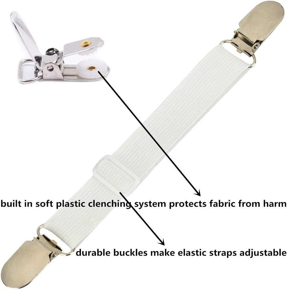 Durable Bed Sheet Holder Straps - 4 Pack Adjustable Elastic Suspender Fasteners