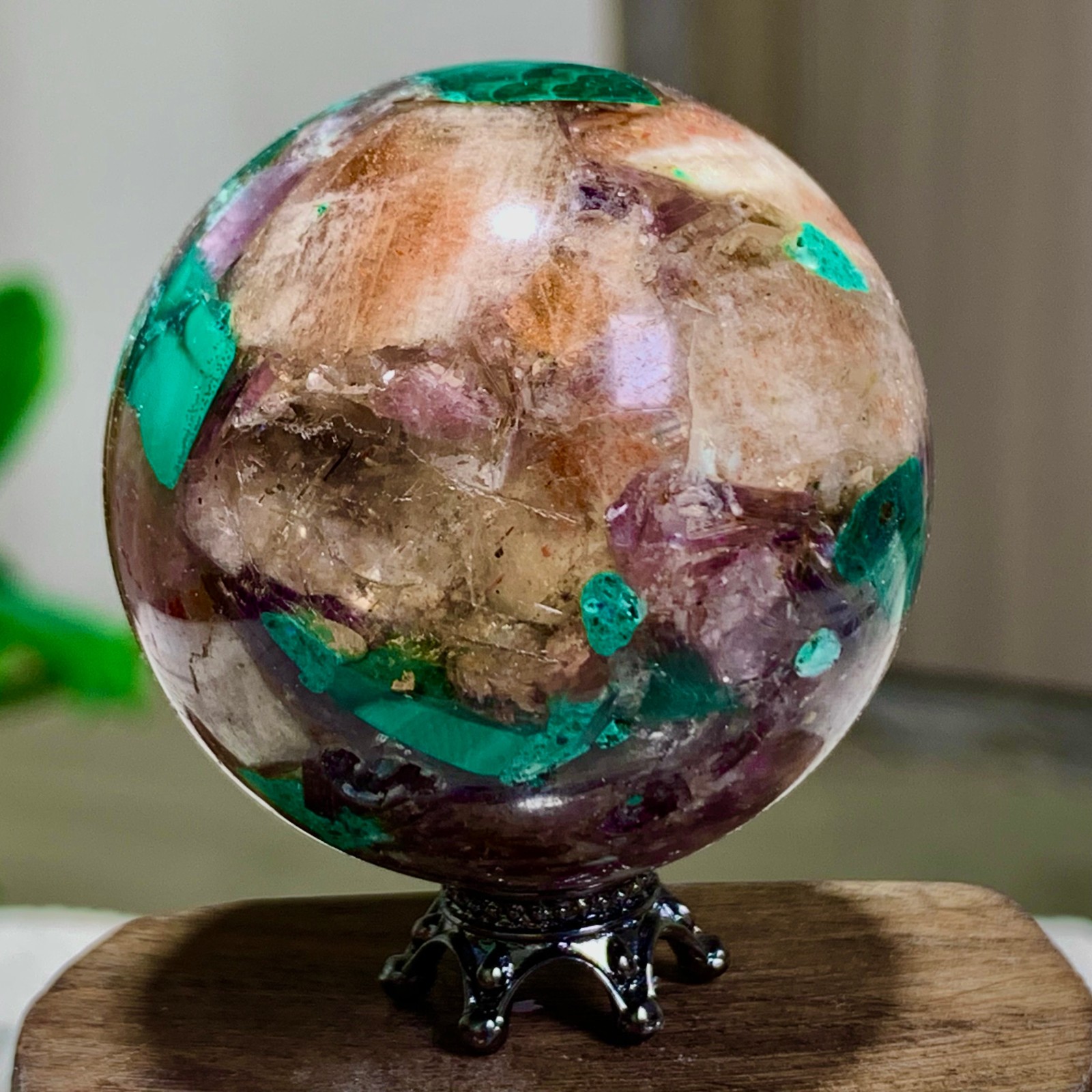 102G Newly discovered rare malachite purple mica symbiotic sphere restoration