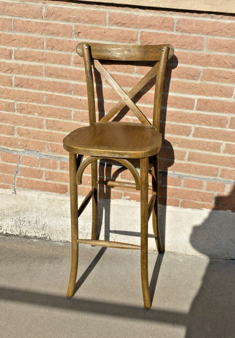 Bistro Style Cross Back Espresso Wood Restaurant Barstool
