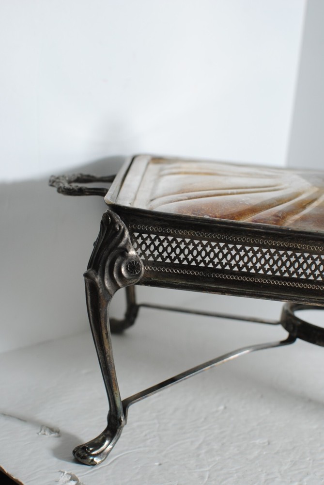 Vintage Silver Plated Footed Rectangular Casserole Serving Tray with Lid 14.25