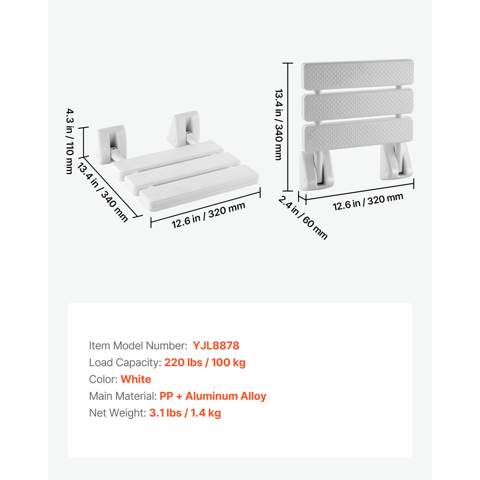 Uimoso Foldable Wall-Mounted Shower Seat with 220 lbs Capacity