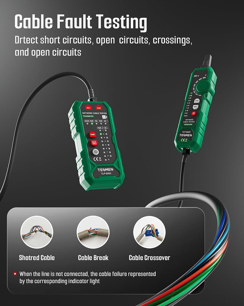 TLP-900AR Network Cable Tester, RJ11 RJ45, for CAT5/6/POE/STP, Multi-Function Ca
