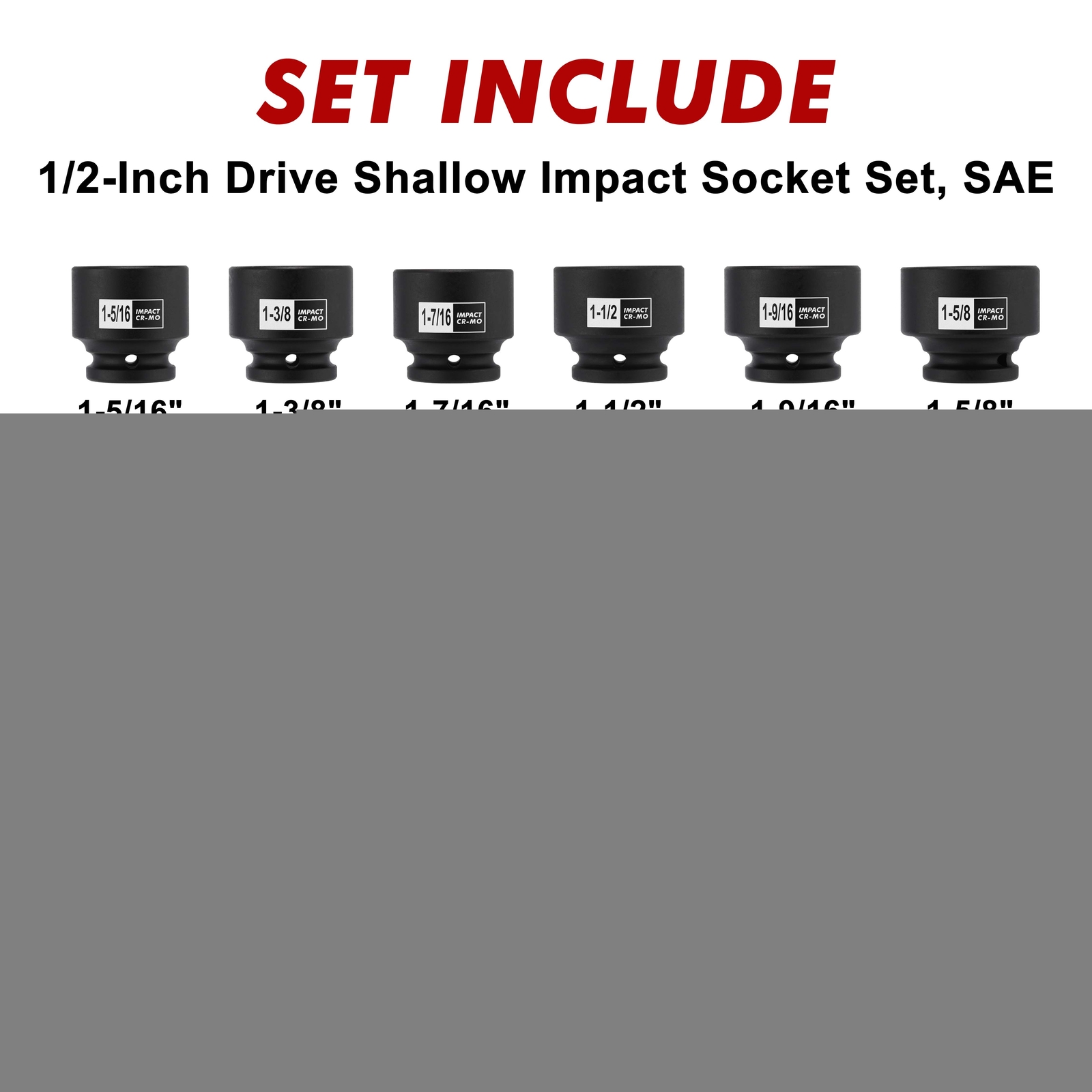 16PCS 1/2" Drive Shallow Spindle Axle Nut Impact Socket Set 6-Point Large CR-MO