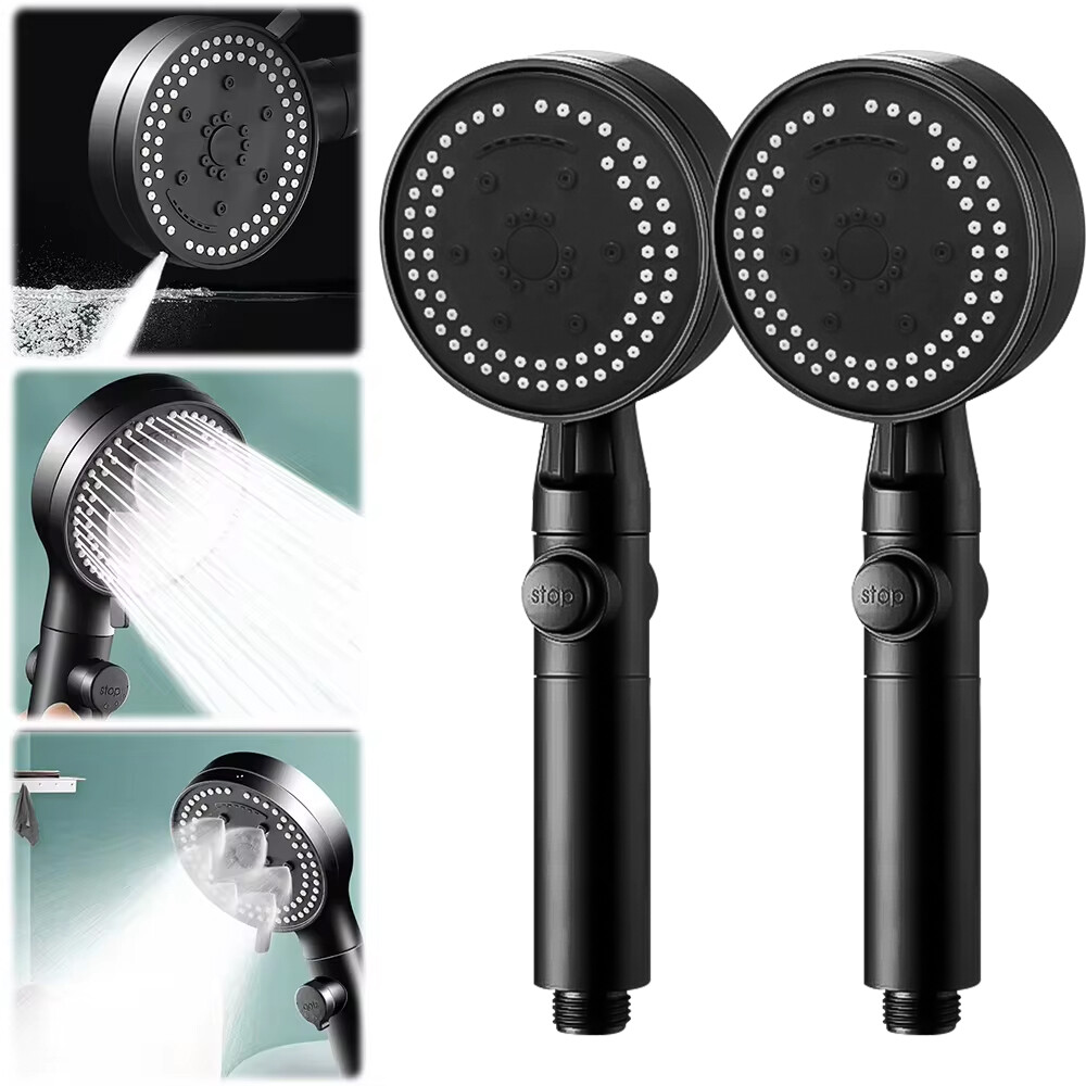 1/2x Detachable High Pressure Shower Head with Built-in Pause Button, 8-Function