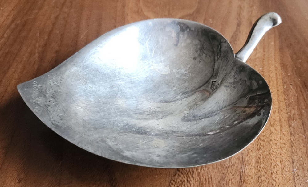 Vintage Silver Plate Leaf Dish Candy Fruit Olive Nut Plate Footed Antique