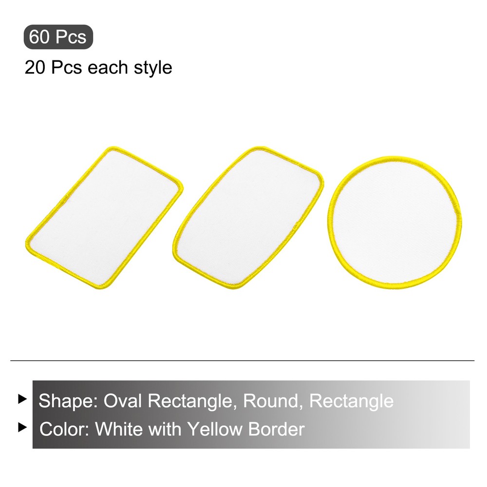 60pcs Sublimation Patch Blank 3 Shape White with Yellow Border