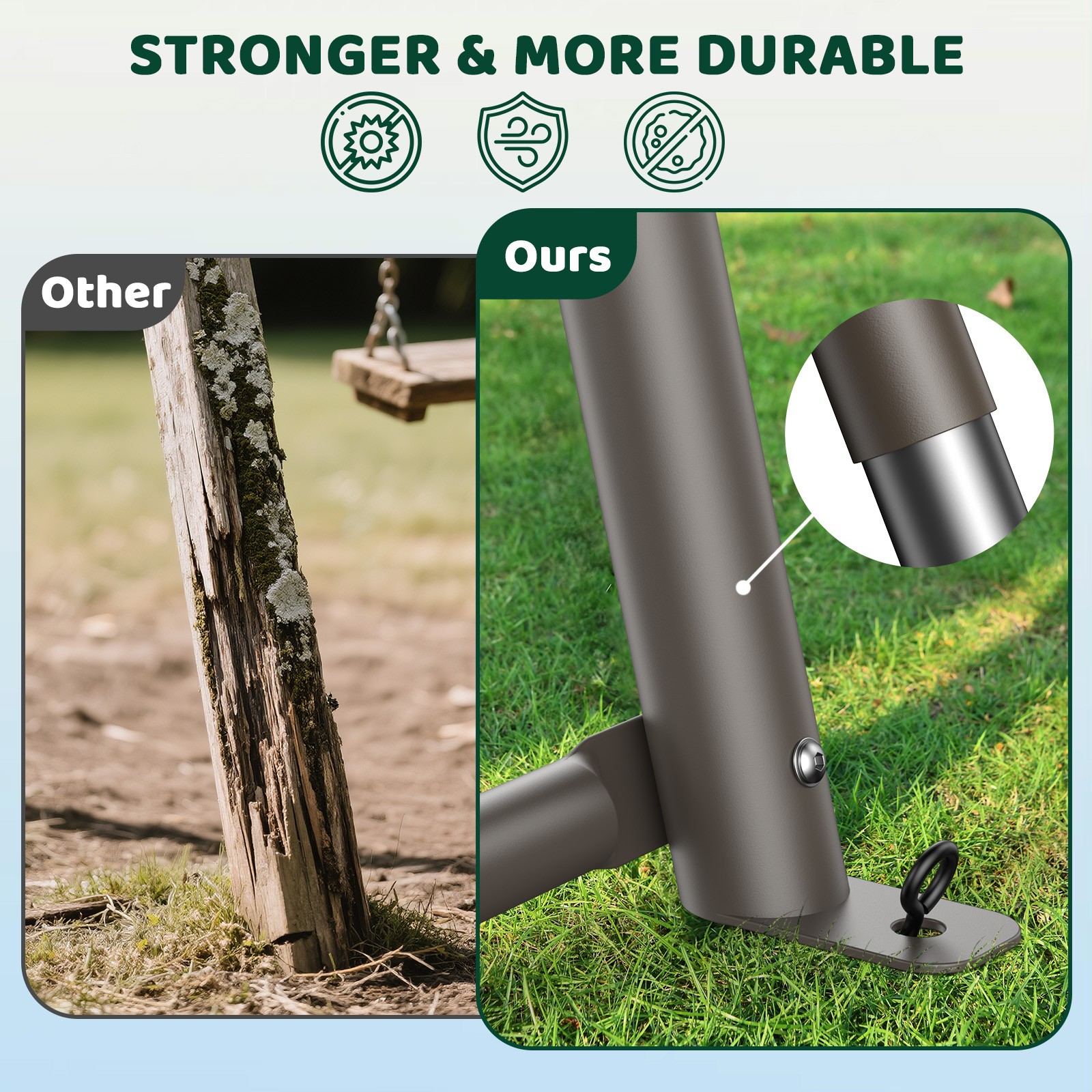 Metal Swing Sets Playground Set for Kids with 2 Belt Swings, Monkey Bars Outdoor