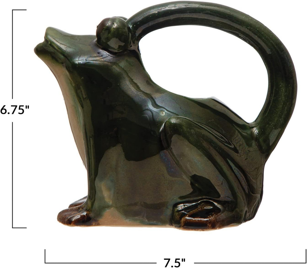 Stoneware Frog Watering Pitcher, Green