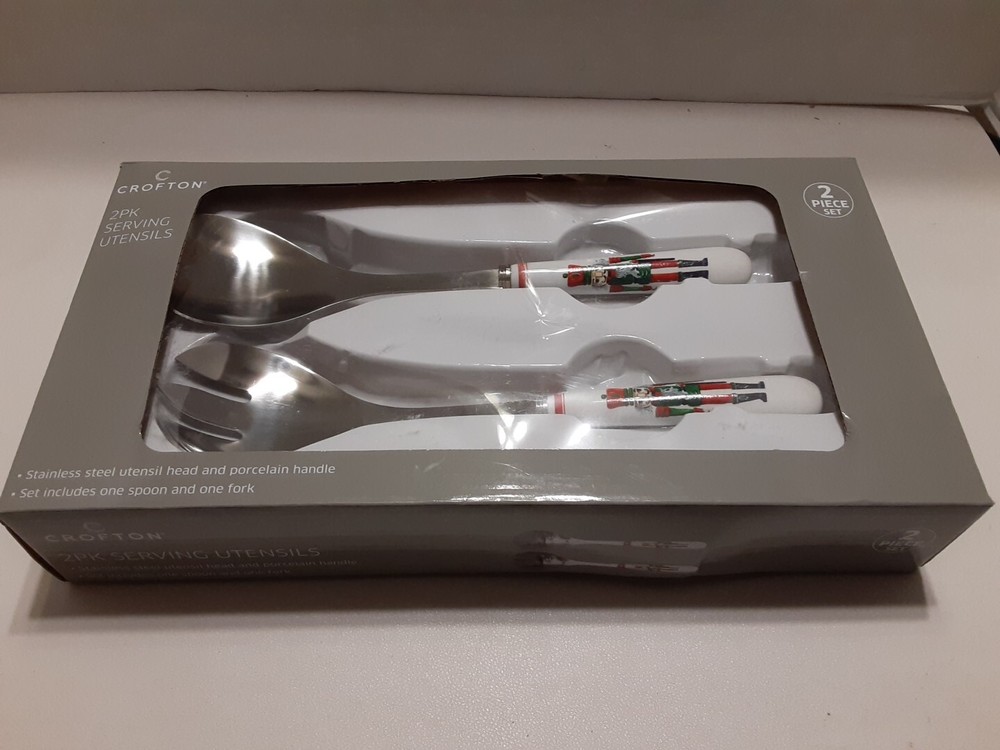 Crofton 2pk Fork & Spoon Serving Utensils Stainless Steel Nutcracker Handle New