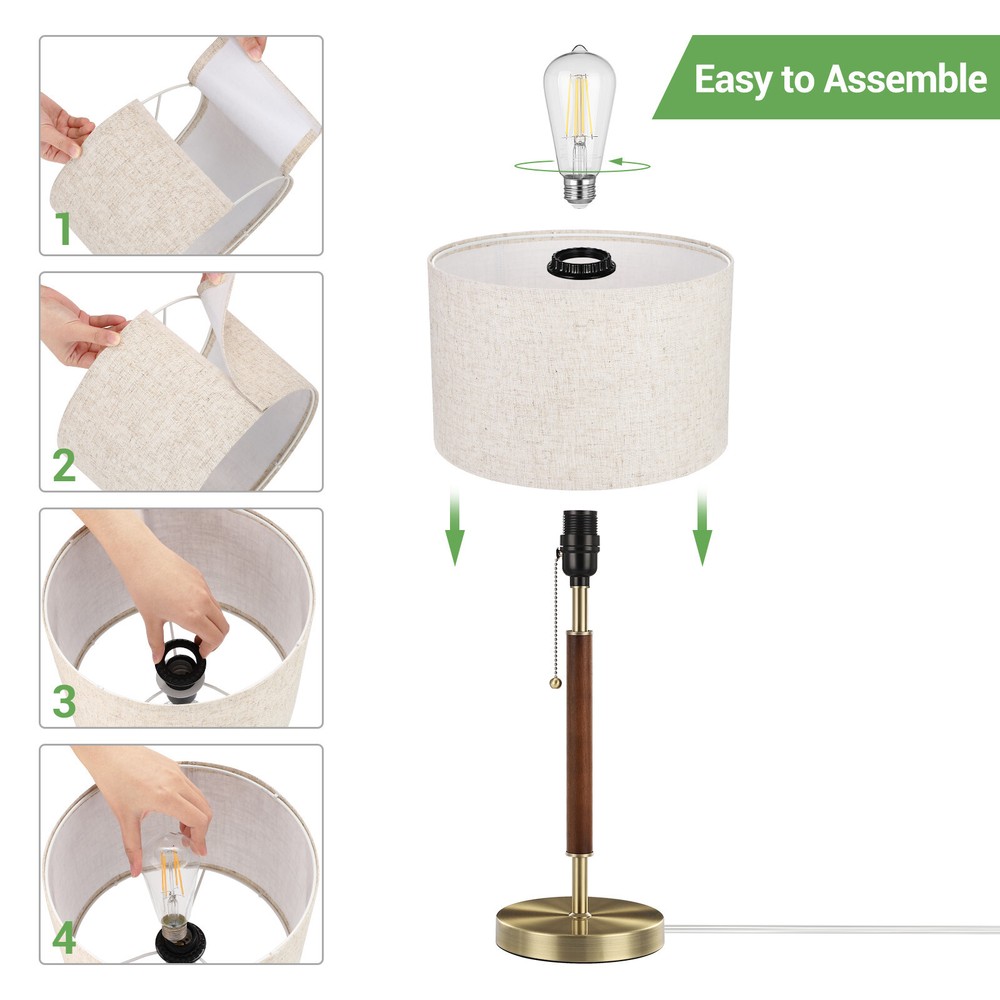 EDISHINE Modern Table Lamp Mid Century Nightstand Pull Chain Switch Bedside Lamp