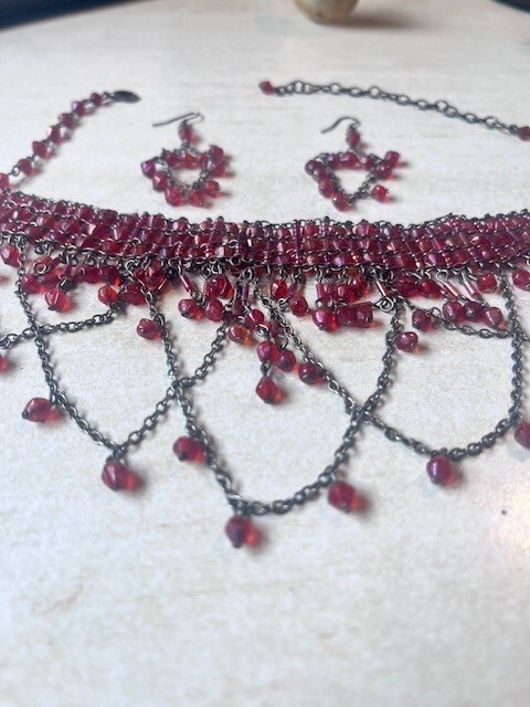 Reenactment Necklace & Earring Set Red