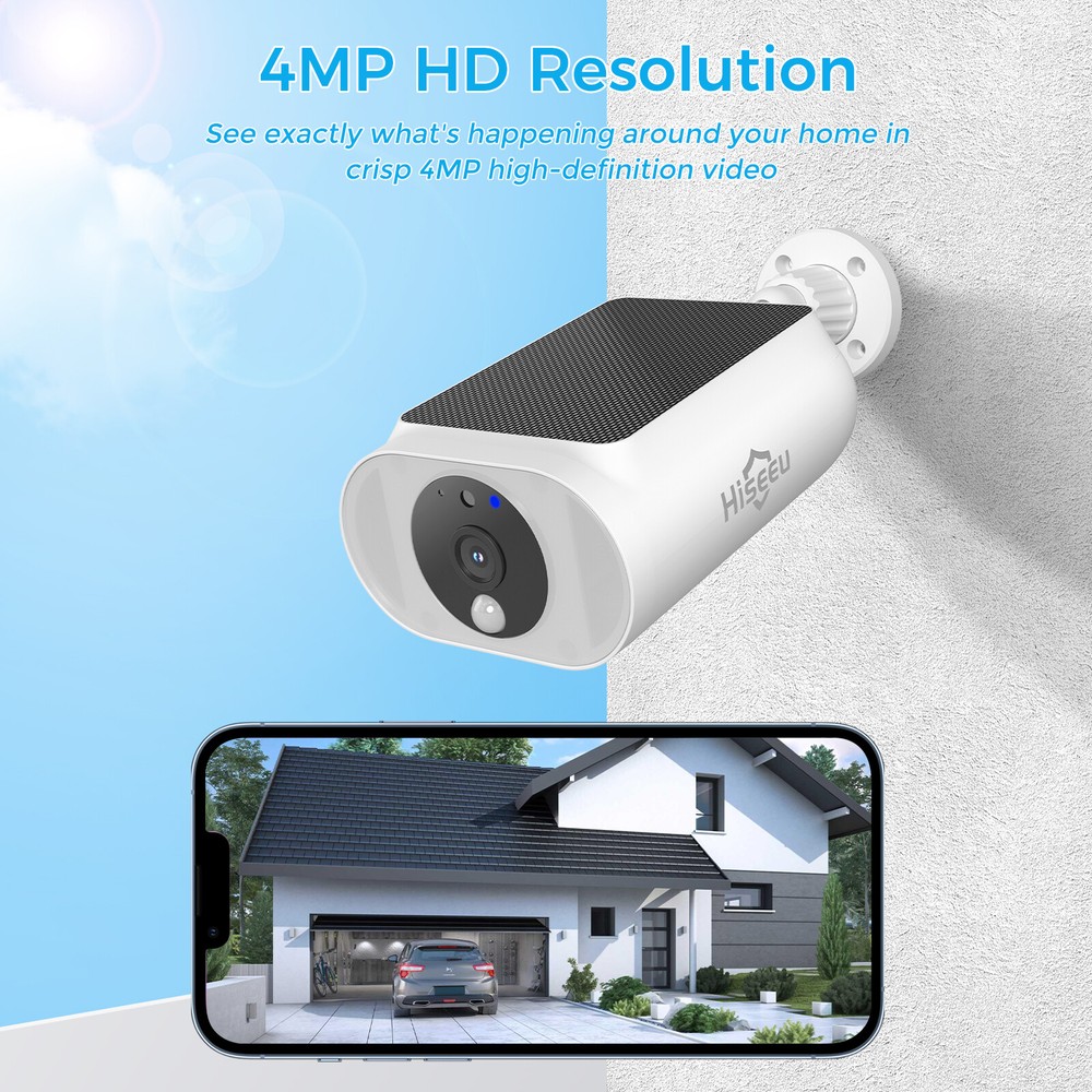 Hiseeu 4MP 10CH Wireless Solar Battery Powered Security Camera System 5G WIFI