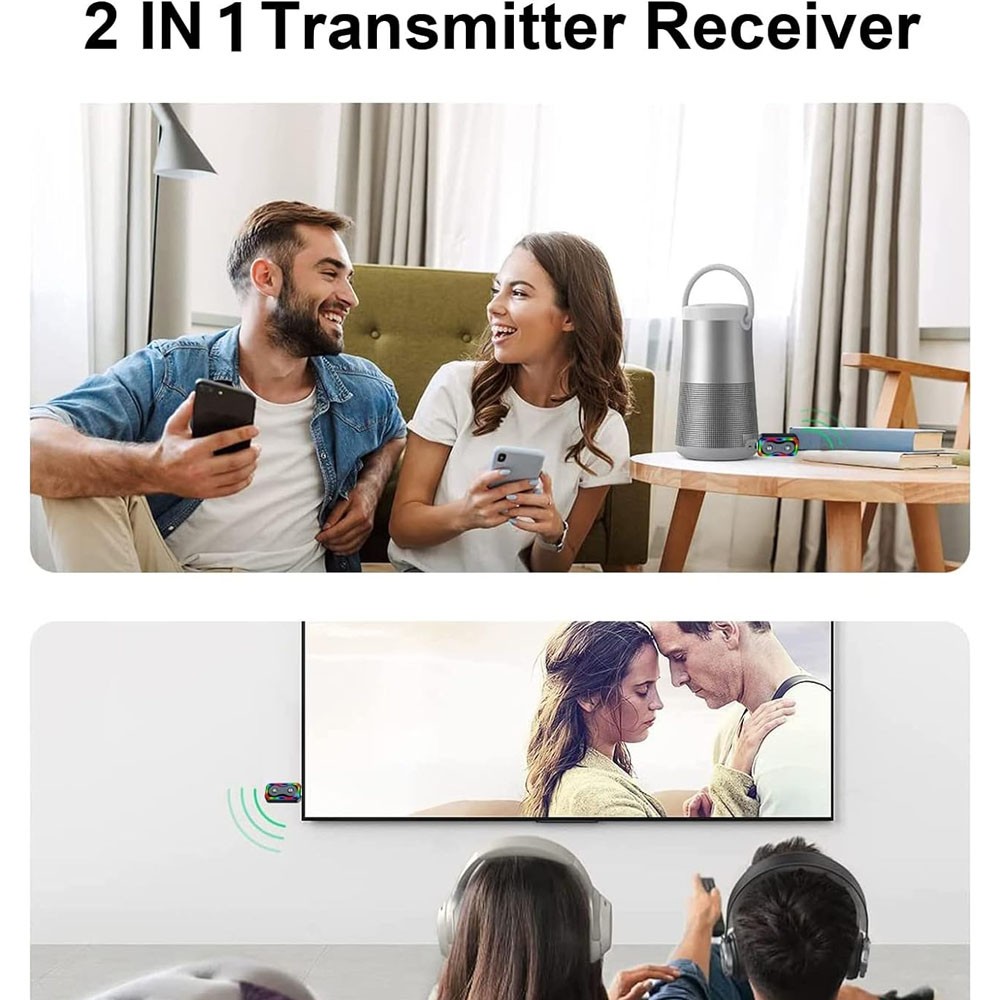 USB with LED Lights Bluetooth 5.0 Transmitter Receiver 2 in 1 Audio Adapter