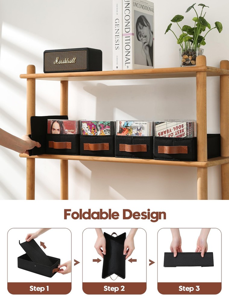 CD Storage Boxes 6 Pack Holder for 120 Jewel Cases, Foldable Design, Black