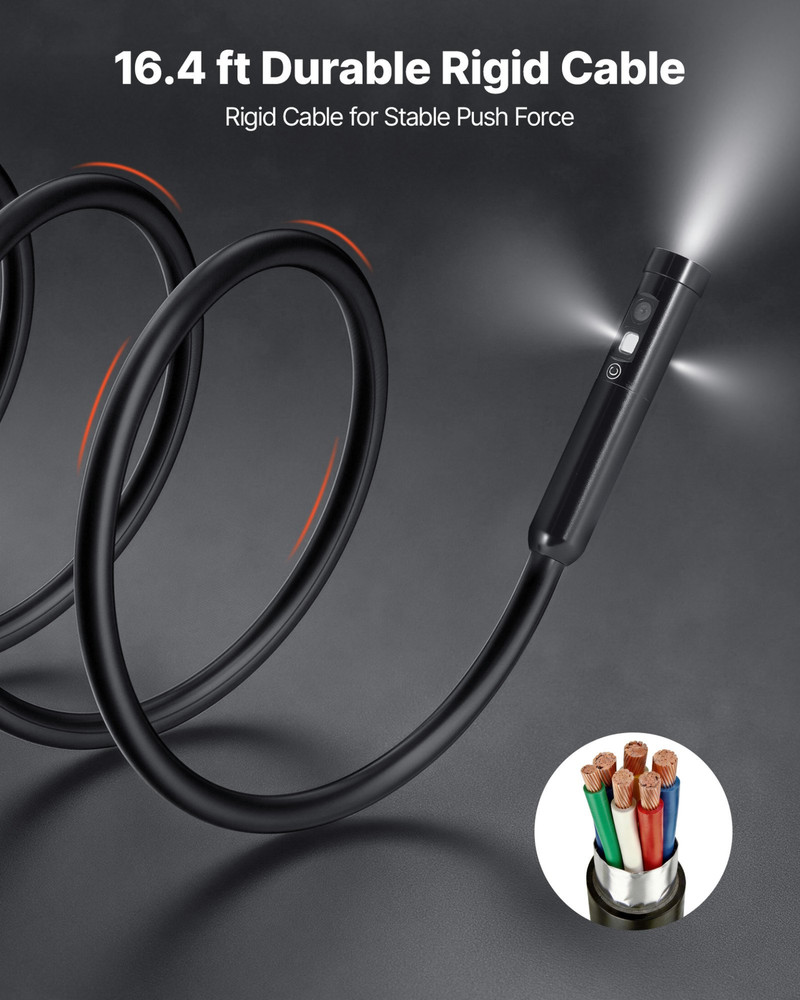 Triple Lens Endoscope 16.4FT Cable 5" Screen Borescope Camera IP67 HD