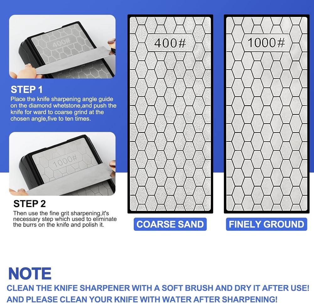 Double-Sided Diamond Sharpening Stone with Angle Guide & Storage