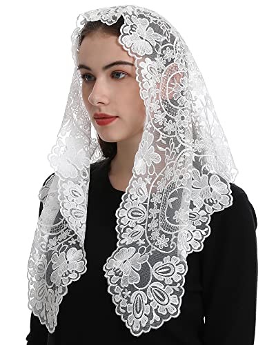 Triangle Catholic Church Mantilla Veils for Religious Christian Floral White
