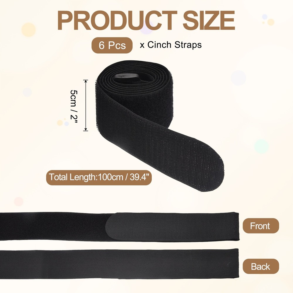 6pcs Reusable Cinch Straps 2"x39.4" Hook and Loop Cable Securing Straps, Black