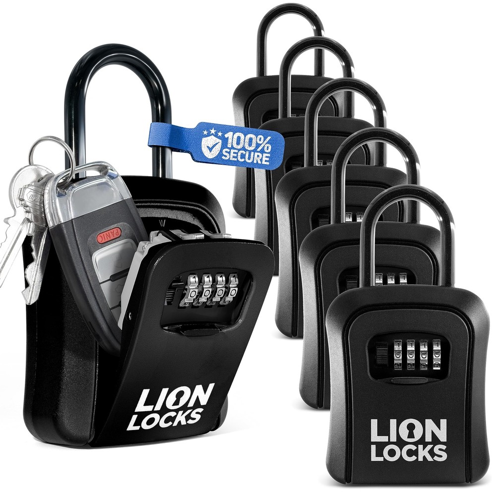 Lion Locks Lock Box for Keys, 6 Pack Black - Secure Key Safe Solution with Combi