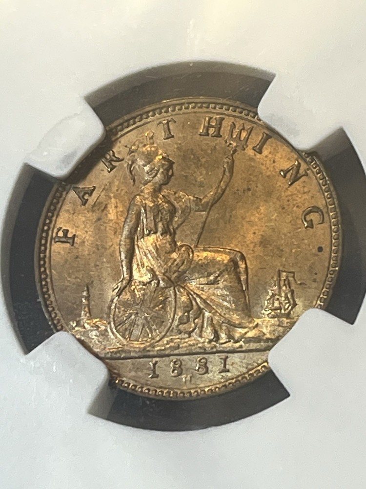 Great Britain. Farthing. 1881-H NGC MS65 RB