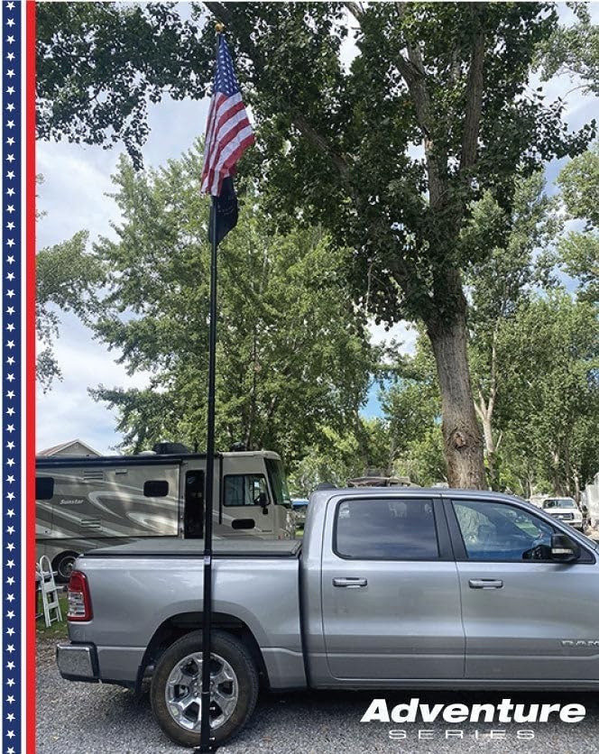 Black Complete Tailgate Flag Pole Package 20FT Black with Stainless Steel Tir...