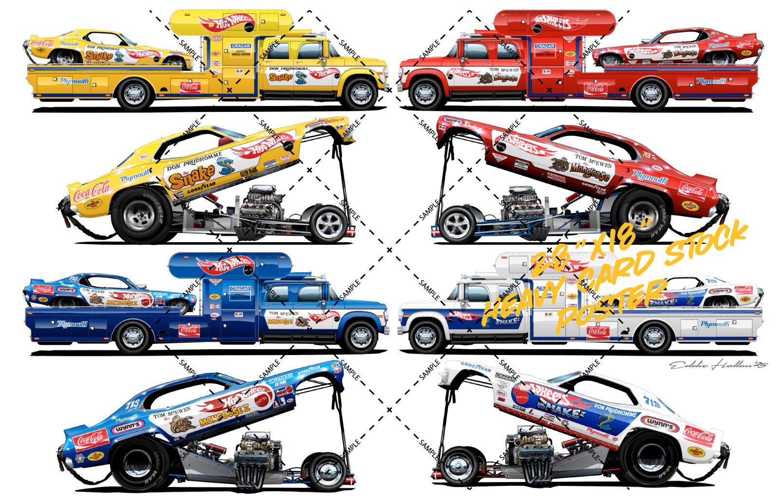 Snake & Mongoose I & II Funny Car & Hauler 28X18" Poster 026
