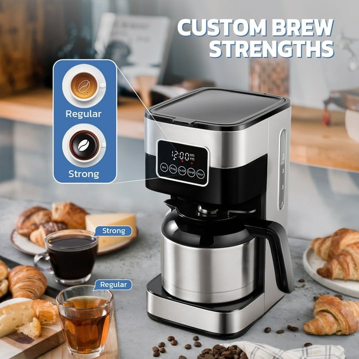 8-Cup Programmable Coffee Maker with Thermal Carafe, Touch Screen Timer
