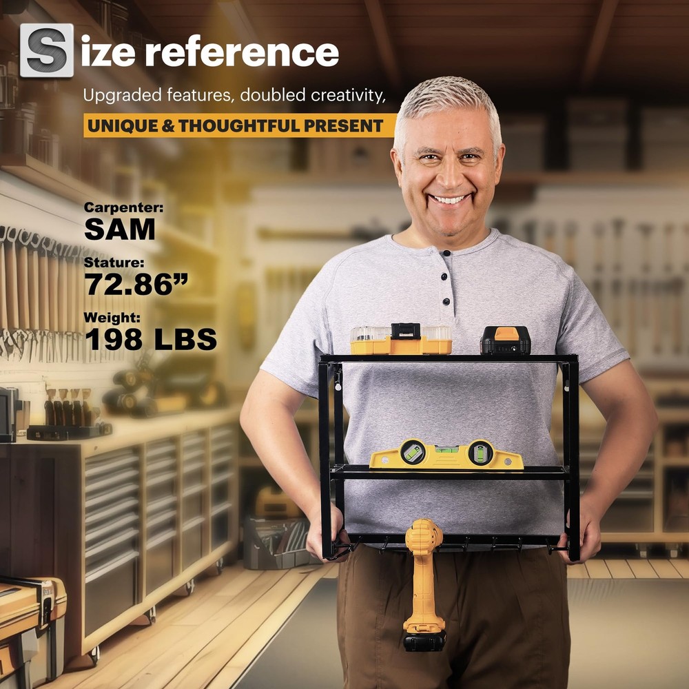 3-Layer Power Tool Organizer Wall Mount with Drill Holders, Garage Storage Rack