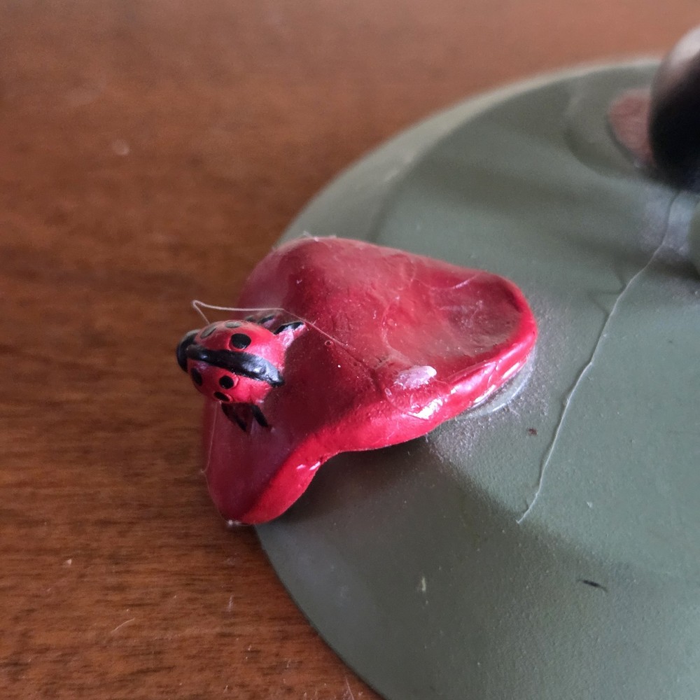 Ladybug Kitchen Timer on Handmade Stand with Anthropomorphic Ladybug Figure 8.5"