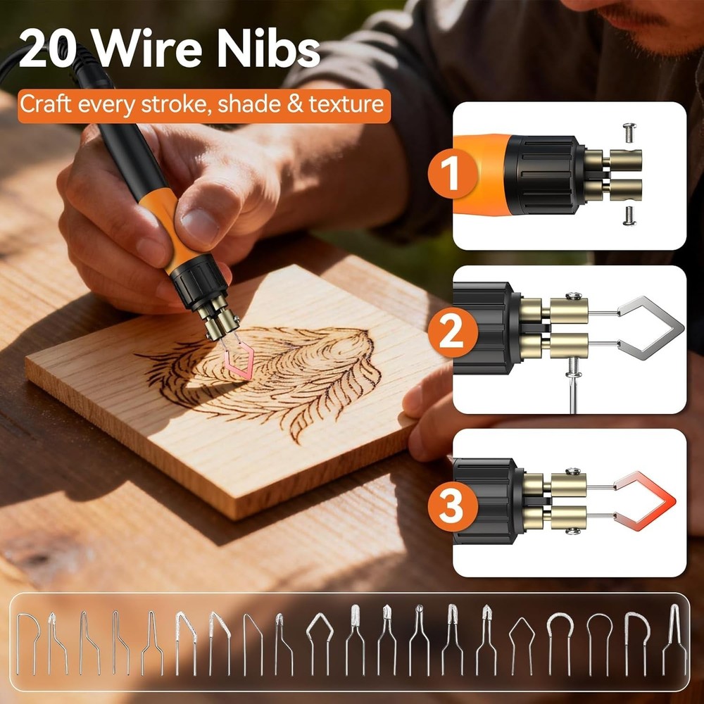 Professional Pyrography Kit, Dual Pens, Precise Temp Control, 20 Tips, Wood Art