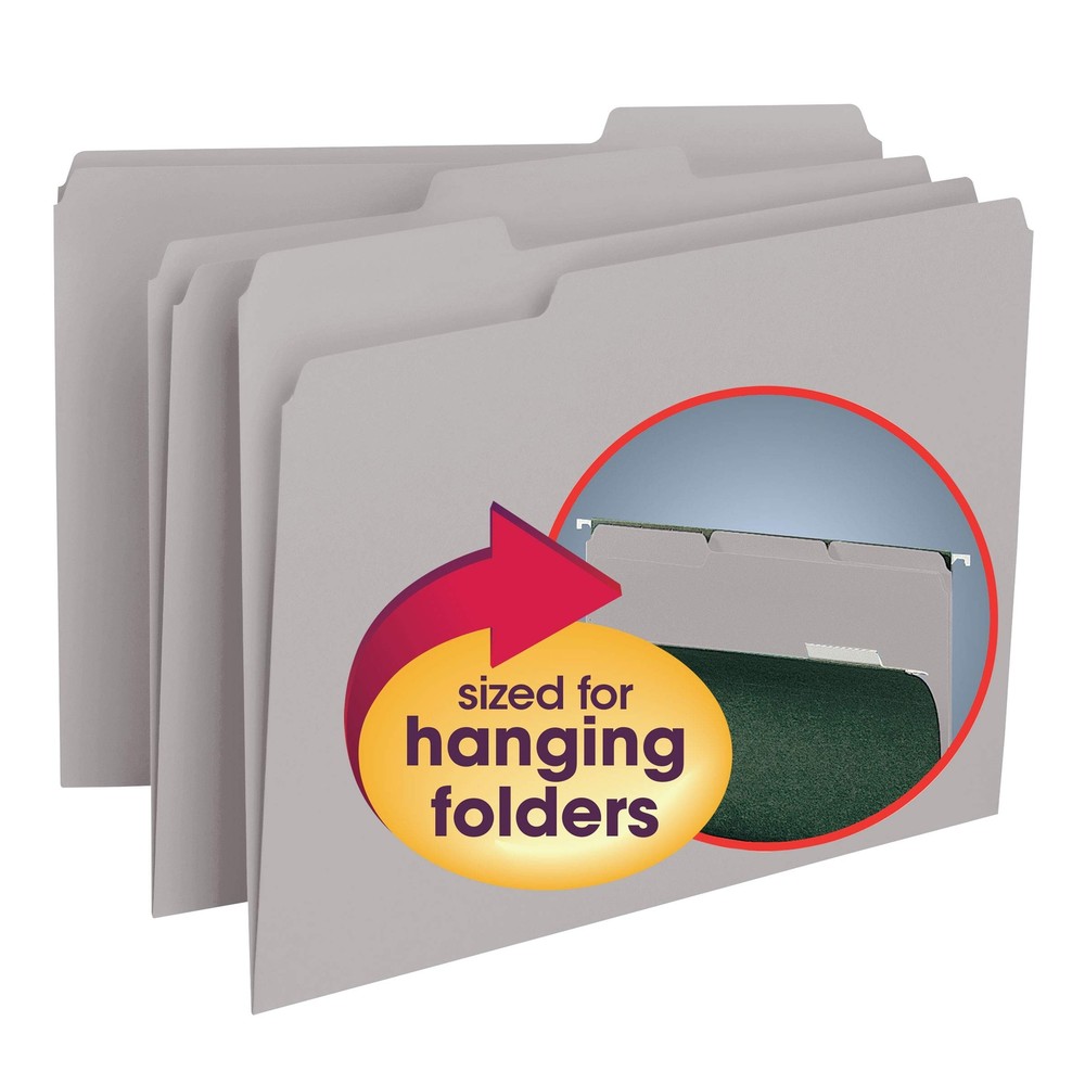 Interior File Folder 1/3-Cut Tab Letter Size Gray 100 per Box 10251