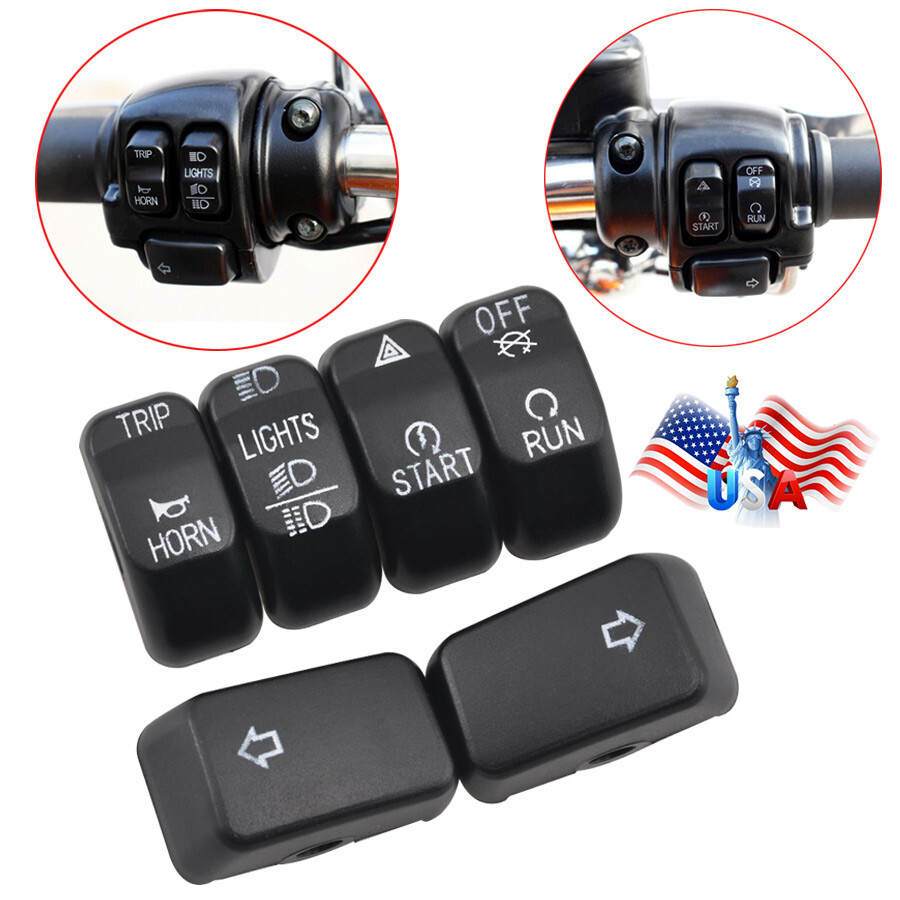 6x Hand Control Switch Housing Button Cap Black For Harley Softail Sportster