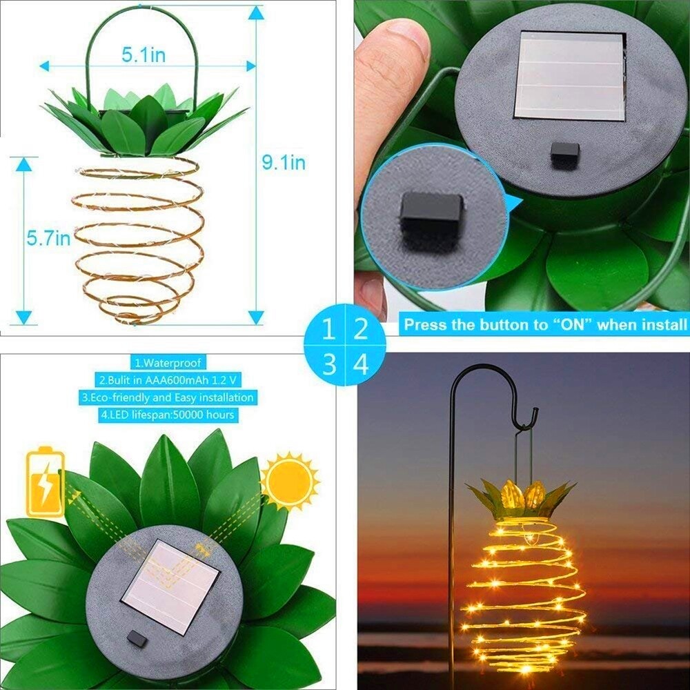 2Pack Solar Hanging Decorative Light LED Pineapple Design Garden Lamp Lantern